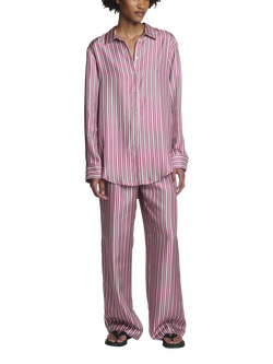 ASCENO The London Stripe Pure Silk Shirt, Pink, Pink