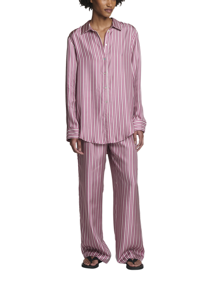 ASCENO The London Stripe Pure Silk Shirt, Pink, Pink