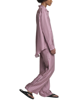 ASCENO The London Stripe Pure Silk Shirt, Pink - view 2, Pink