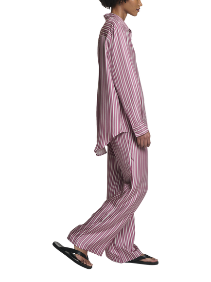 ASCENO The London Stripe Pure Silk Shirt, Pink - view 2, Pink