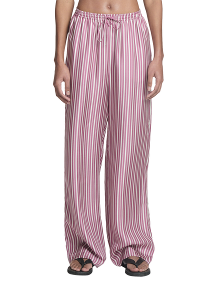 ASCENO The Aurelia Stripe Pure Silk Trousers, Pink, Pink