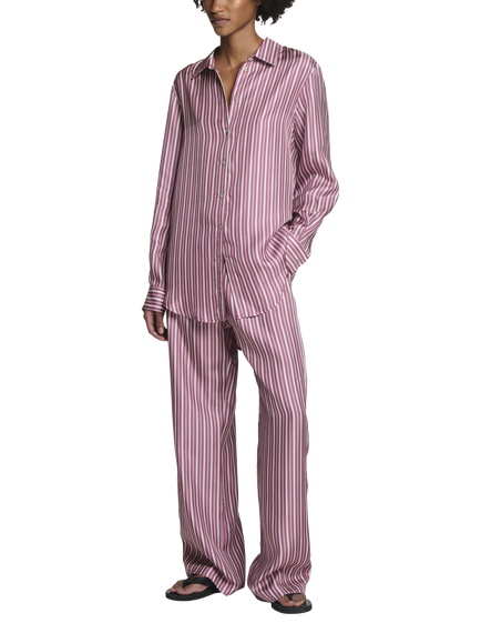 ASCENO The Aurelia Stripe Pure Silk Trousers, Pink - view 2, Pink