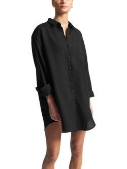 ASCENO The Formentera Pure Linen Shirt, Black, Black