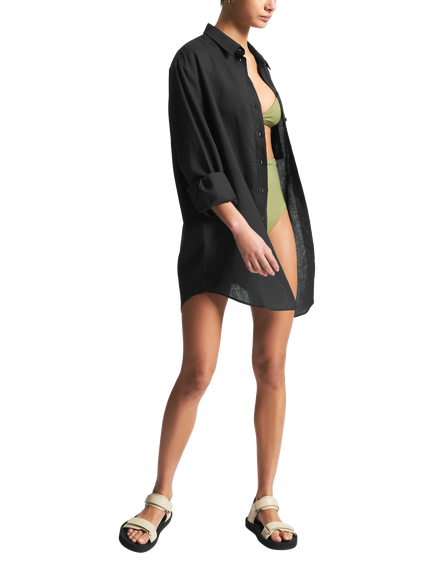 ASCENO The Formentera Pure Linen Shirt, Black - view 2, Black