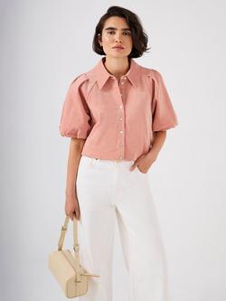 Mint Velvet Puff Sleeve Corduroy Shirt, Pink - view 2, Pink