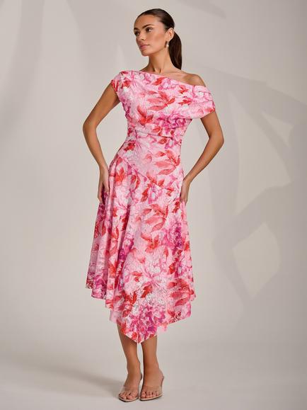Jolie Moi Floral Lace Drape Dress, Pink, Pink
