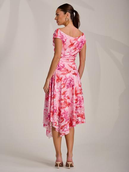 Jolie Moi Floral Lace Drape Dress, Pink - view 2, Pink