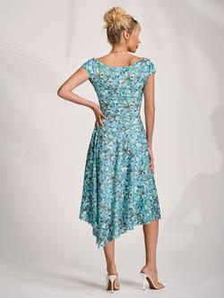 Jolie Moi Abstract Lace Drape Midi Dress, Blue - view 2, Blue