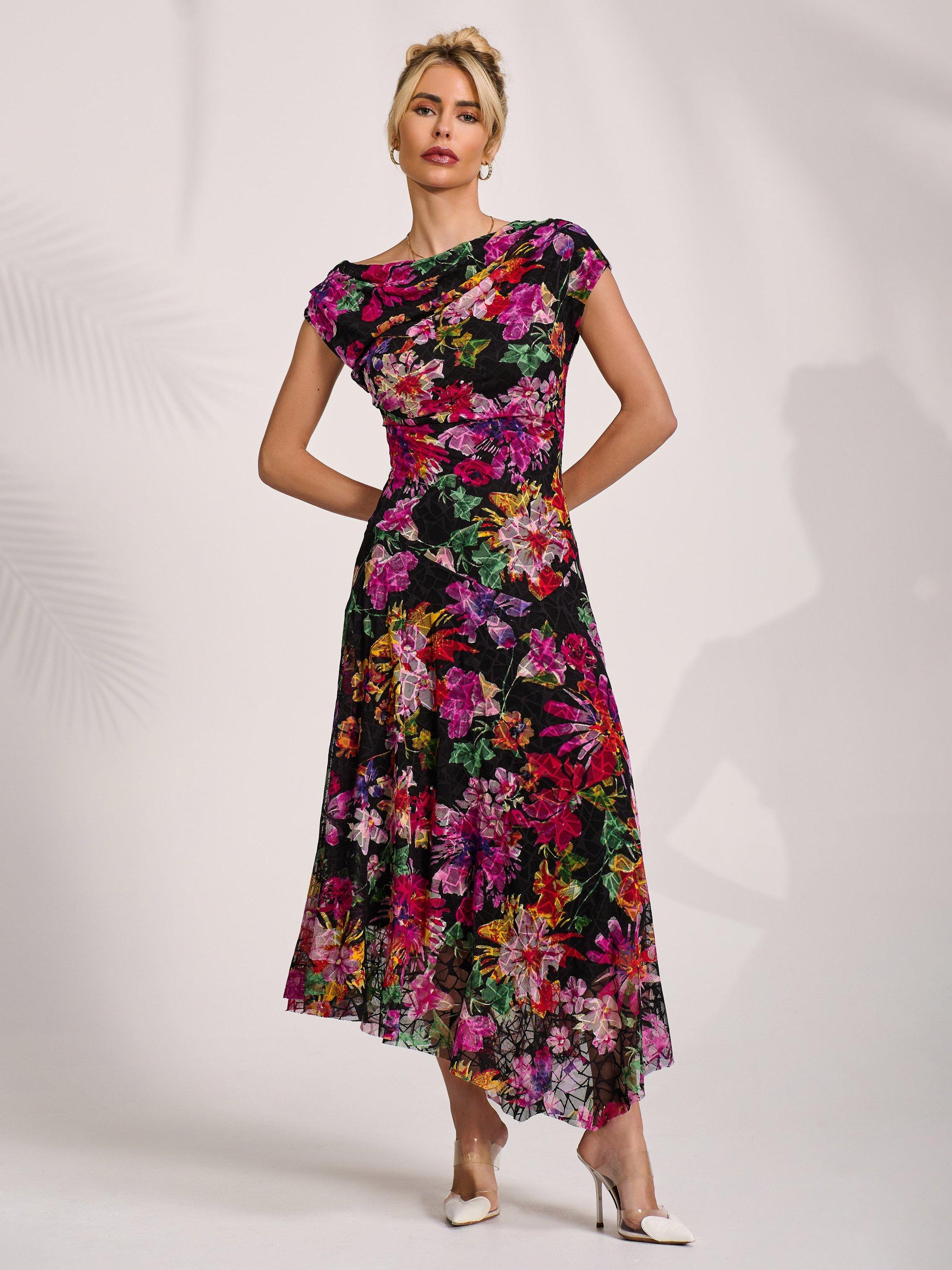 Product image 3 of 7, which shows Jolie Moi Floral Draped Lace Maxi Dress, Multi, 8