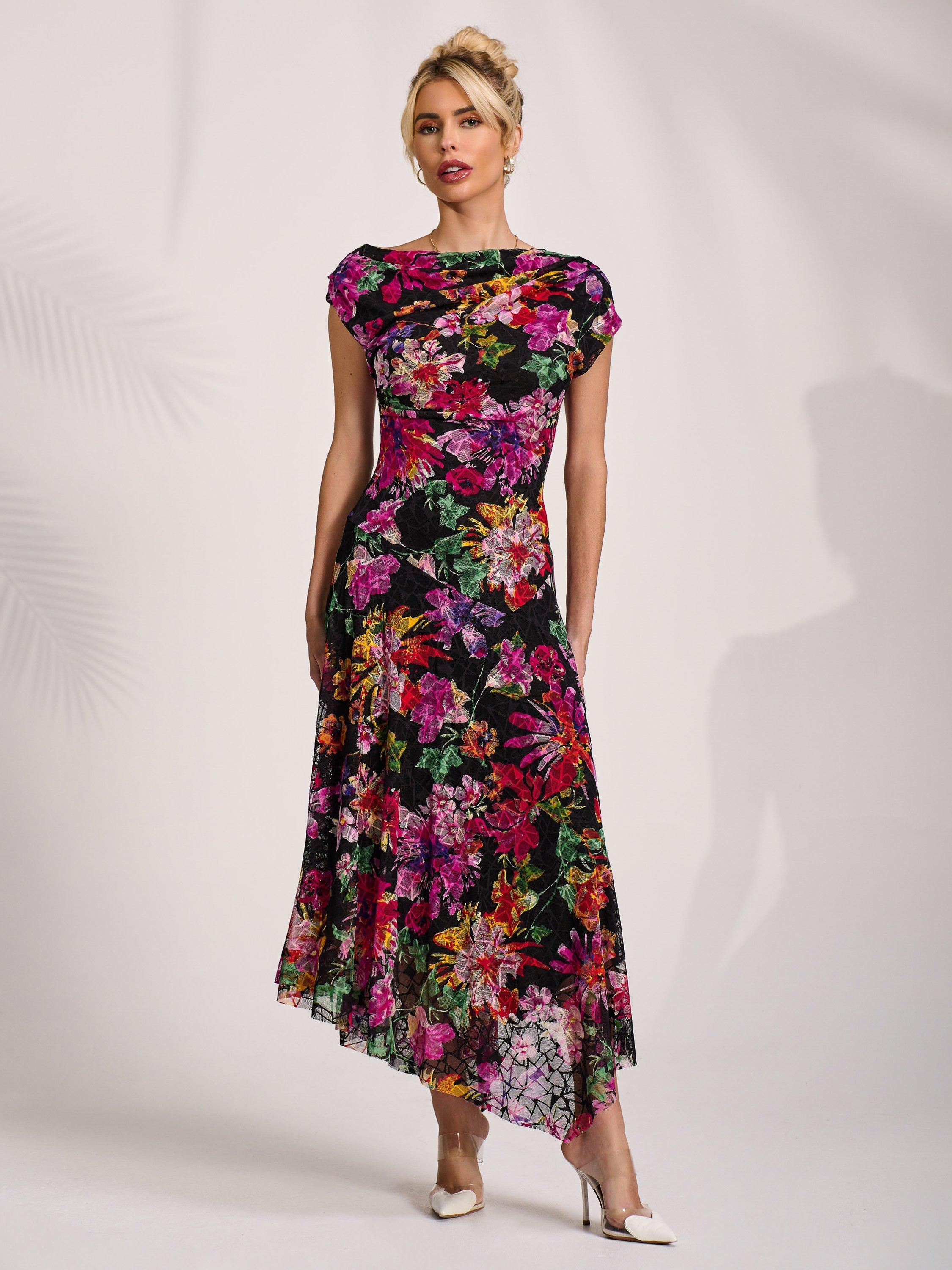 Product image 6 of 7, which shows Jolie Moi Floral Draped Lace Maxi Dress, Multi, 8