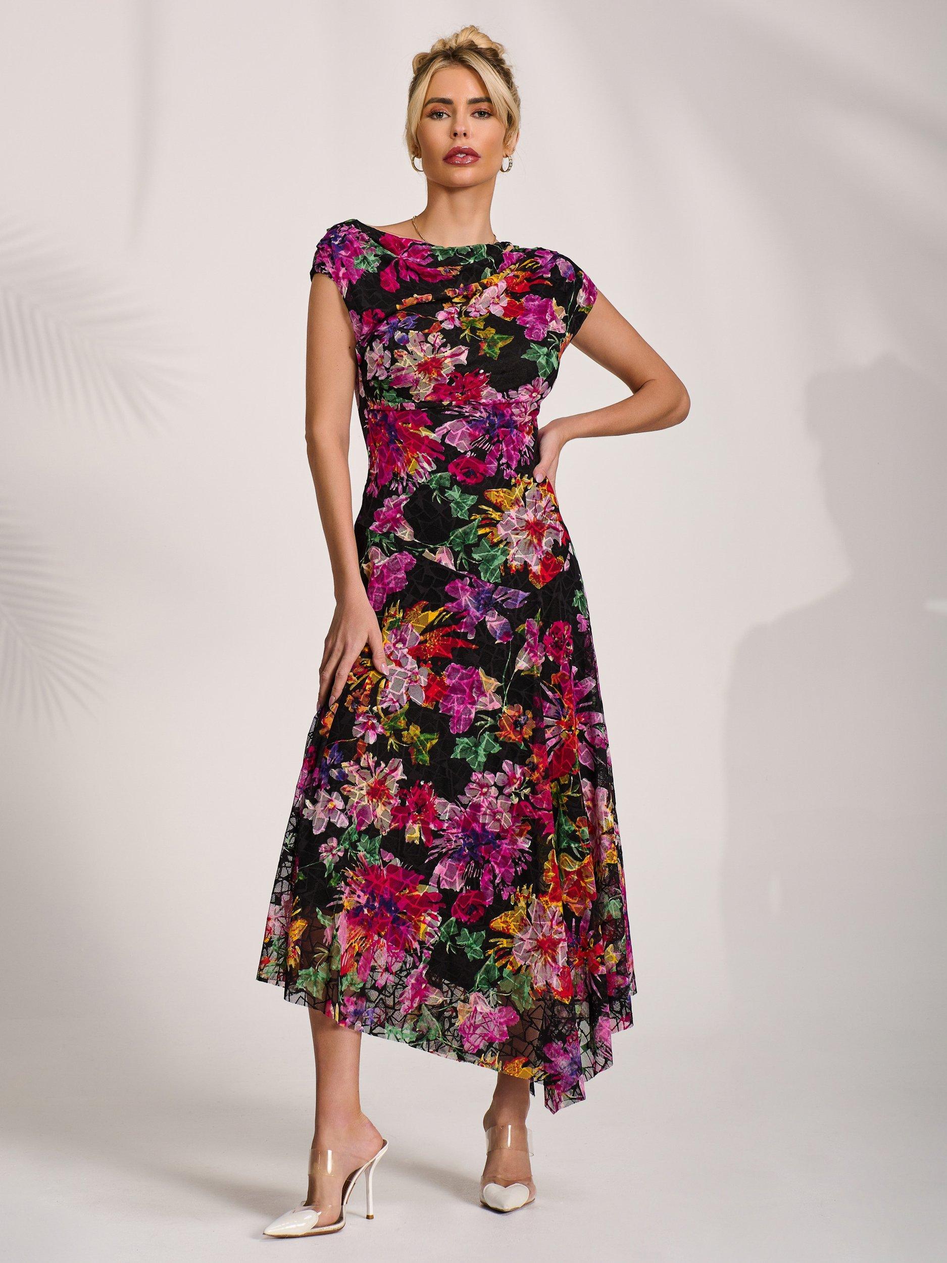 Product image 7 of 7, which shows Jolie Moi Floral Draped Lace Maxi Dress, Multi, 8