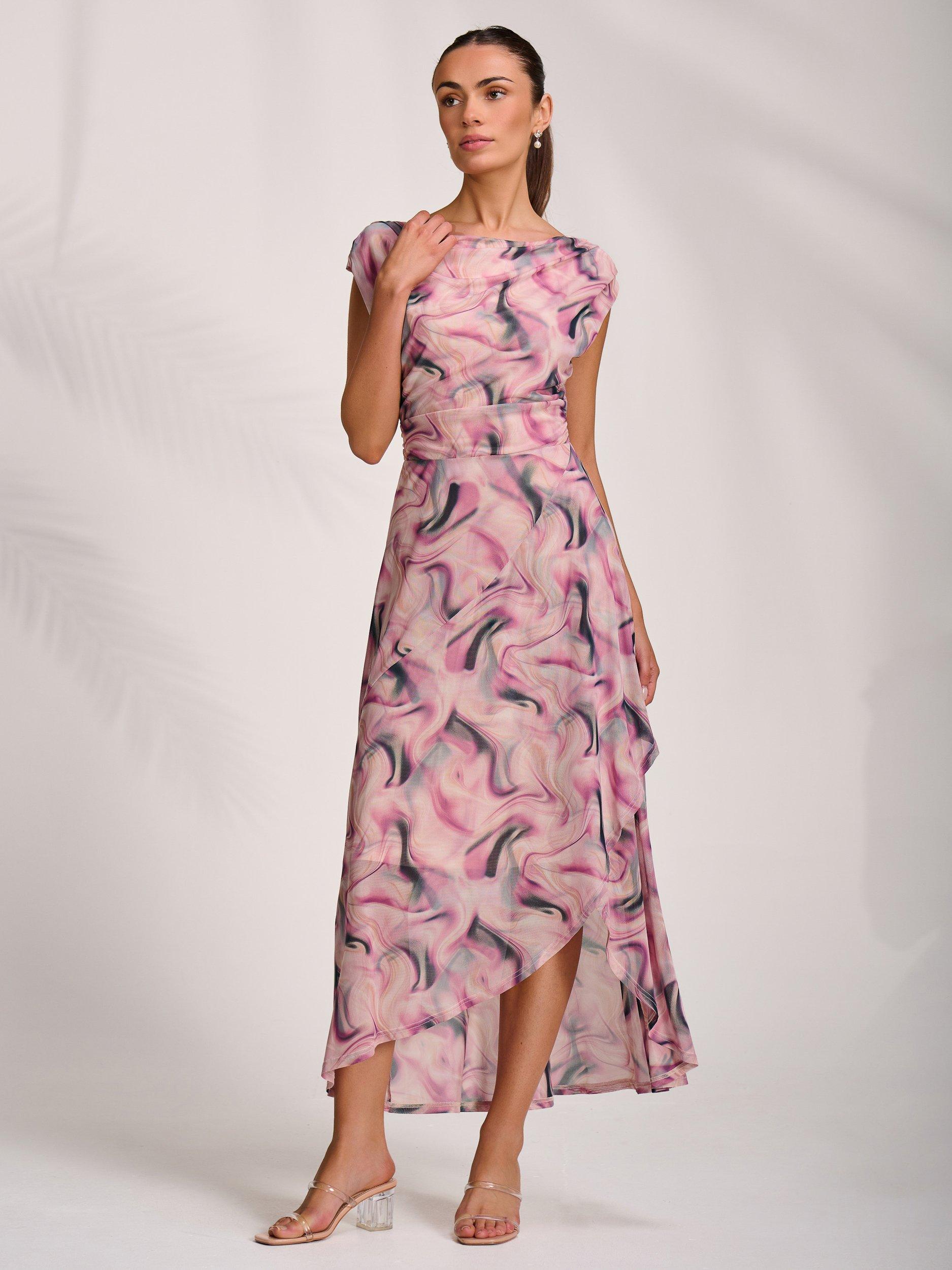 Product image 1 of 7, which shows Jolie Moi Abstract Draped Mesh Maxi Dress, Pink, 8