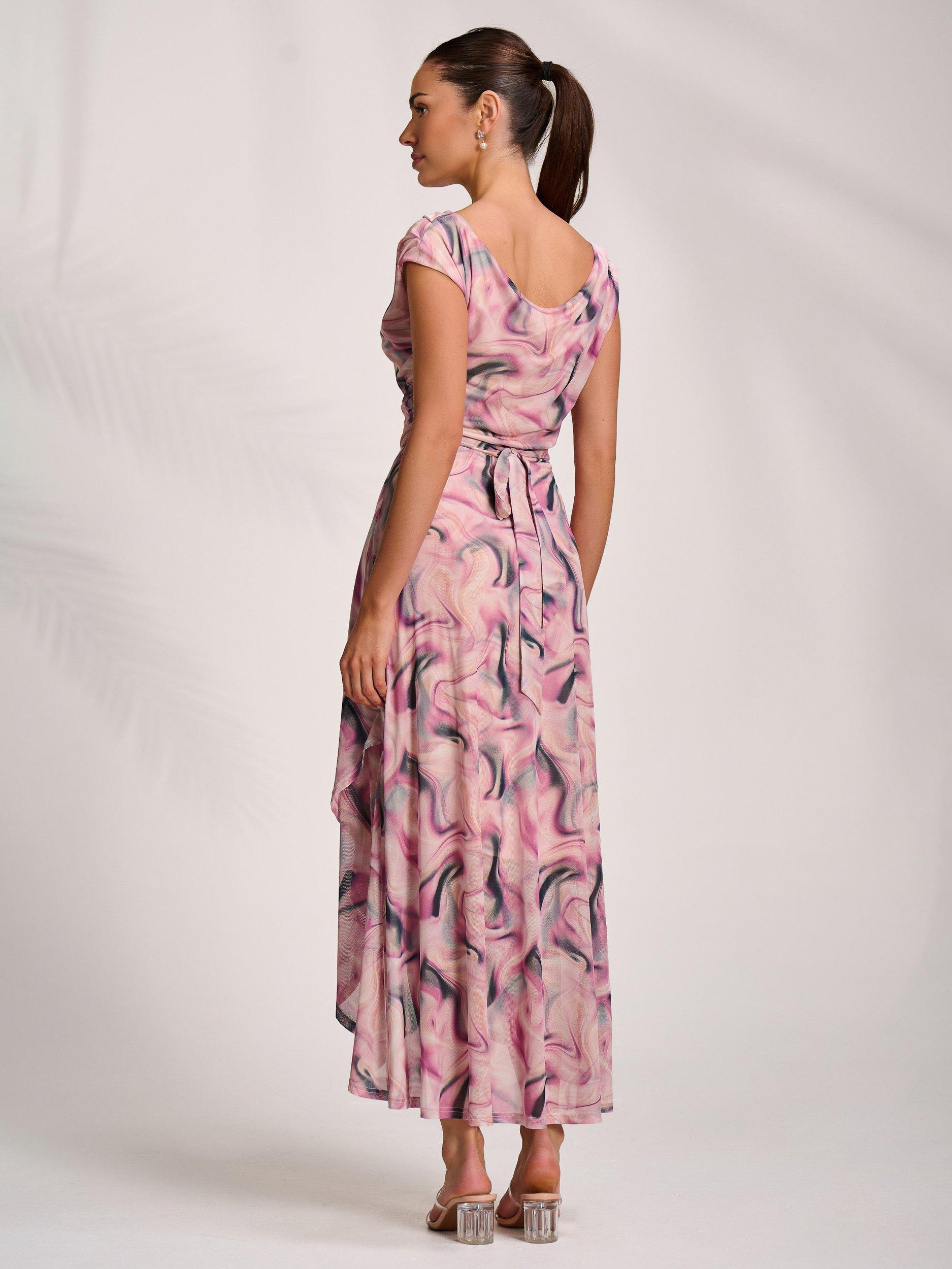 Product image 2 of 7, which shows Jolie Moi Abstract Draped Mesh Maxi Dress, Pink, 8