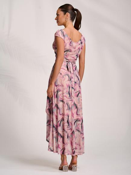 Jolie Moi Abstract Draped Mesh Maxi Dress, Pink - view 2, Pink