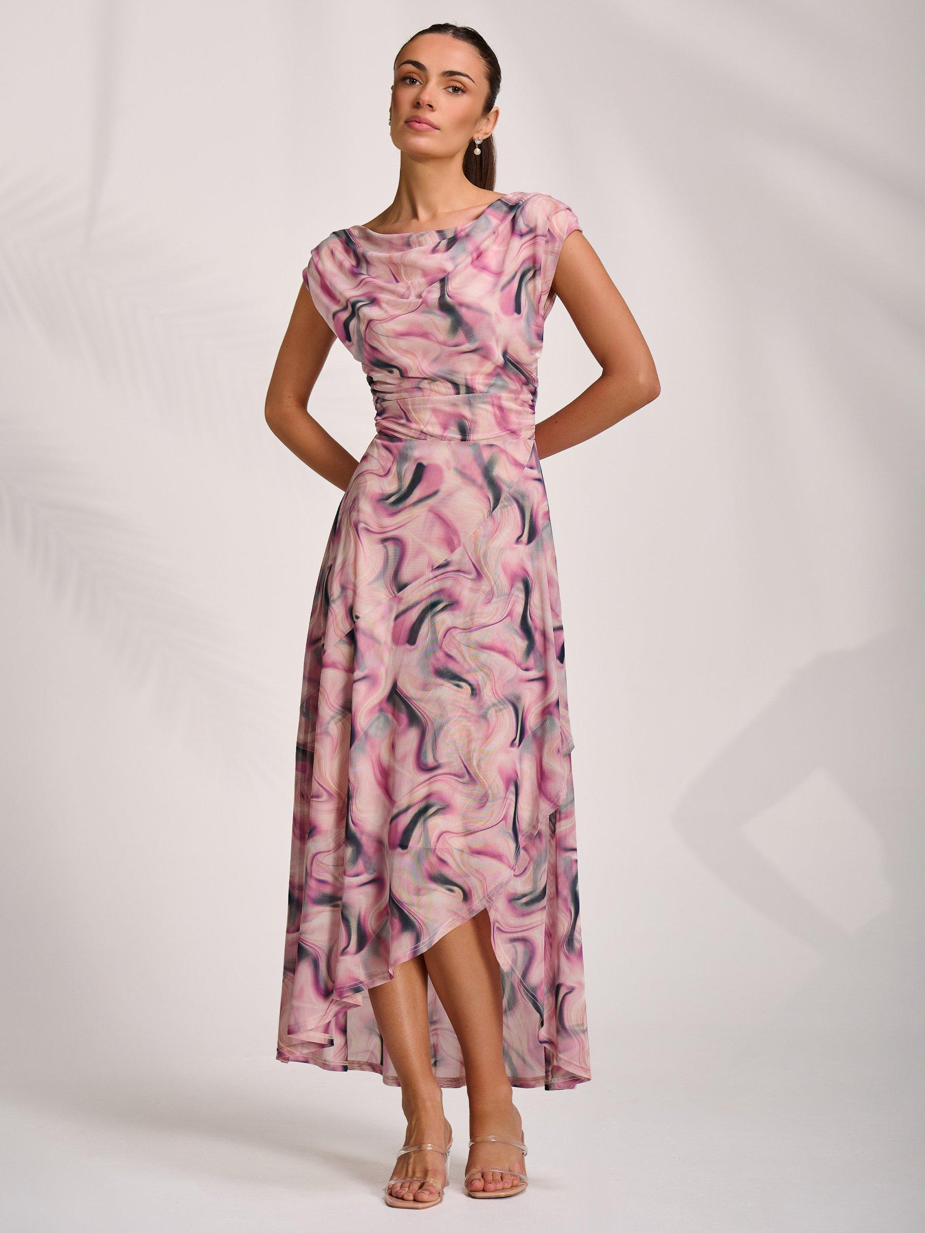 Product image 3 of 7, which shows Jolie Moi Abstract Draped Mesh Maxi Dress, Pink, 8