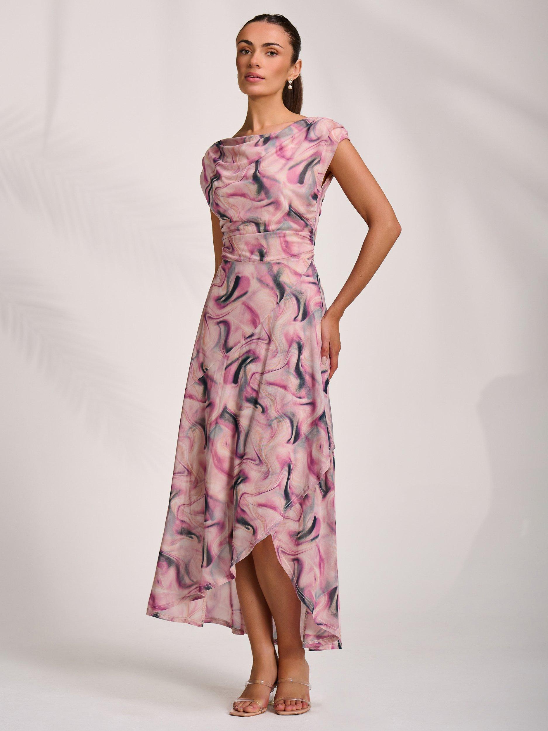 Product image 6 of 7, which shows Jolie Moi Abstract Draped Mesh Maxi Dress, Pink, 8