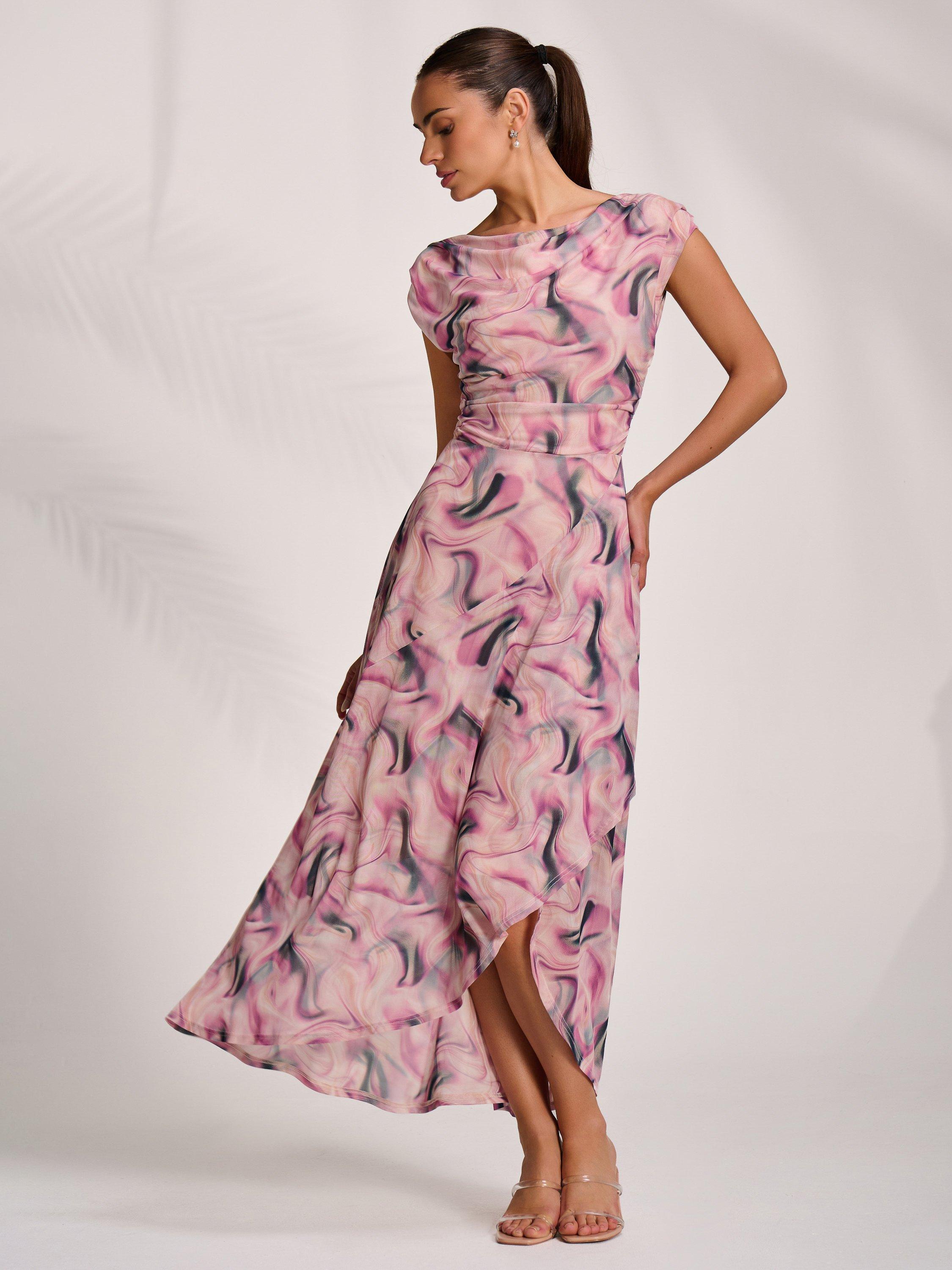 Product image 7 of 7, which shows Jolie Moi Abstract Draped Mesh Maxi Dress, Pink, 8