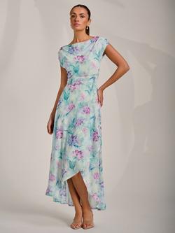 Jolie Moi Floral Draped Mesh Maxi Dress, Green, Green