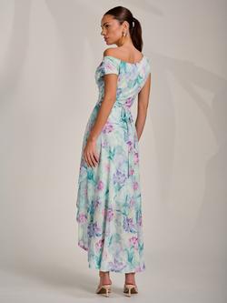 Jolie Moi Floral Draped Mesh Maxi Dress, Green - view 2, Green
