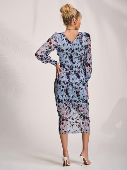 Jolie Moi Floral Lace Ruched Bodycon Dress, Blue - view 2, Blue