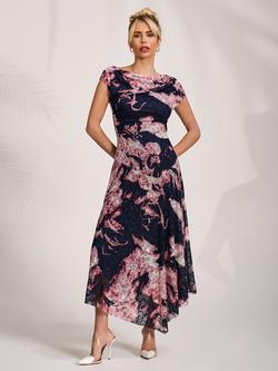 Jolie Moi Abstract Draped Lace Maxi Dress, Pink, Pink
