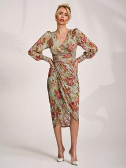 Jolie Moi Floral Lace Ruched Bodycon Dress, Green, Green