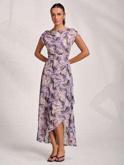 Jolie Moi Abstract Marble Mesh Maxi Dress, Purple, Purple