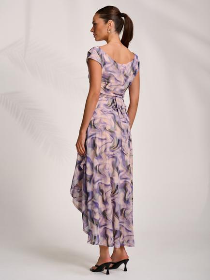Jolie Moi Abstract Marble Mesh Maxi Dress, Purple - view 2, Purple