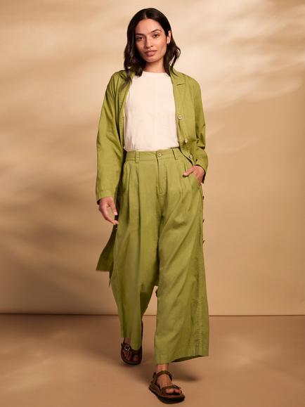 Celtic & Co. Longline Overshirt Linen Blend Dress, Lime Green - view 2, Lime Green
