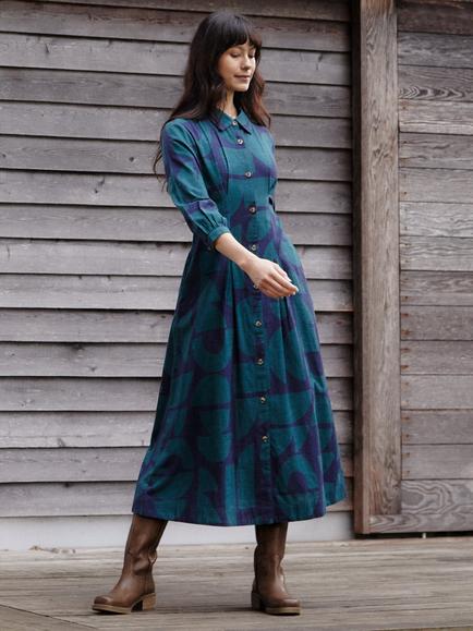 Celtic & Co. Geometric Pleat Detail Shirt Maxi Dress, Geo Shapes Print - view 2, Geo Shapes Print