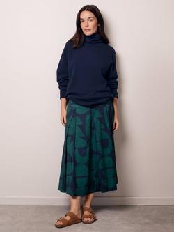 Celtic & Co. Geometric Midi Skirt, Navy/Green, Navy/Green