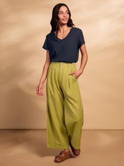 Celtic & Co. Garment Dyed Pleat Front Linen Blend Trousers, Bright Khaki, Bright Khaki