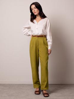 Celtic & Co. Pleat Front Tapered Trousers, Green Ochre, Green Ochre