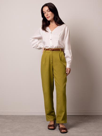 Celtic & Co. Pleat Front Tapered Trousers, Green Ochre, Green Ochre