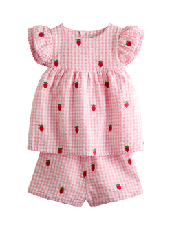 JoJo Maman Bébé Kids' Gingham Top and Shorts Set, Light Pink, Light Pink