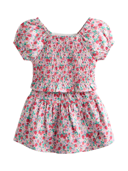 JoJo Maman Bébé Smocked Floral Top & Skort Set, Mid Pink, Mid Pink