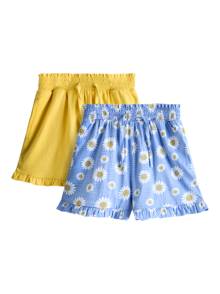 JoJo Maman Bébé Kids' Frill Shorts, Pack of 2, Mid Blue, Mid Blue