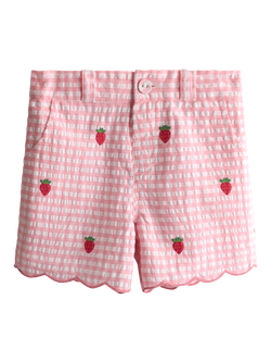 JoJo Maman Bébé Kids' Gingham Strawberry Embroidered Shorts, Light Pink, Light Pink