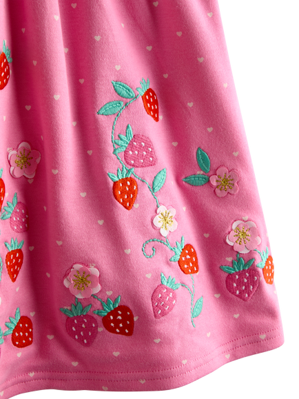 JoJo Maman Bébé Kids' Strawberry Appliqué Bow Dress, Mid Pink - view 2, Mid Pink