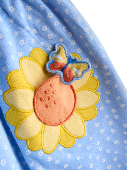 JoJo Maman Bébé Kids' Button Front Sunflower Applique Dress, Light Blue - view 2, Light Blue