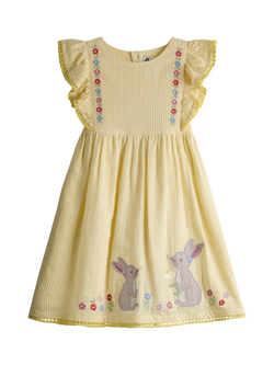 JoJo Maman Bébé Kids' Bunny Applique Frill Dress, Light Yellow, Light Yellow