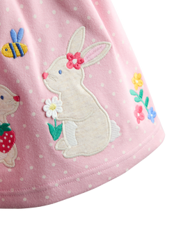 JoJo Maman Bébé Kids' Bunny Appliqué Frill Shoulder Dress, Rose Pink - view 2, Rose Pink