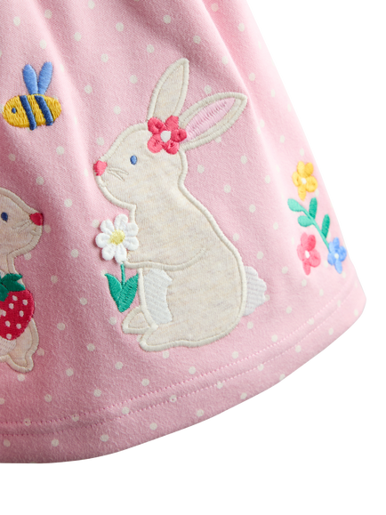 JoJo Maman Bébé Kids' Bunny Appliqué Frill Shoulder Dress, Rose Pink - view 2, Rose Pink