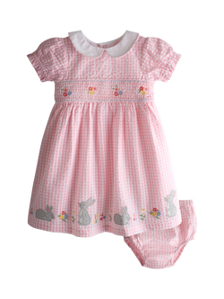 JoJo Maman Bébé Kids' Appliqué Smocked Dress, Light Pink, Light Pink