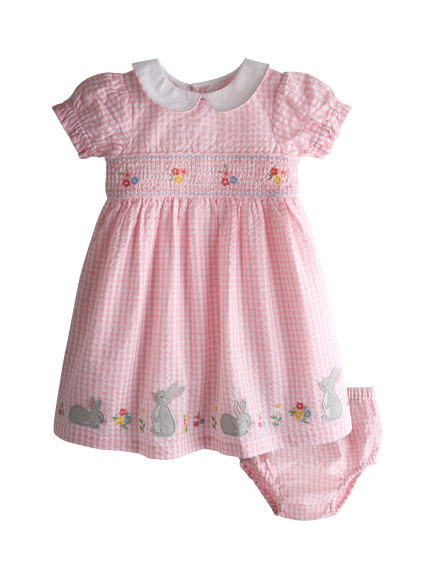 JoJo Maman Bébé Kids' Appliqué Smocked Dress, Light Pink, Light Pink