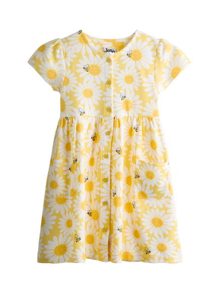 JoJo Maman Bébé Kids' Button Down Pet In Pocket Dress, Light Yellow, Light Yellow
