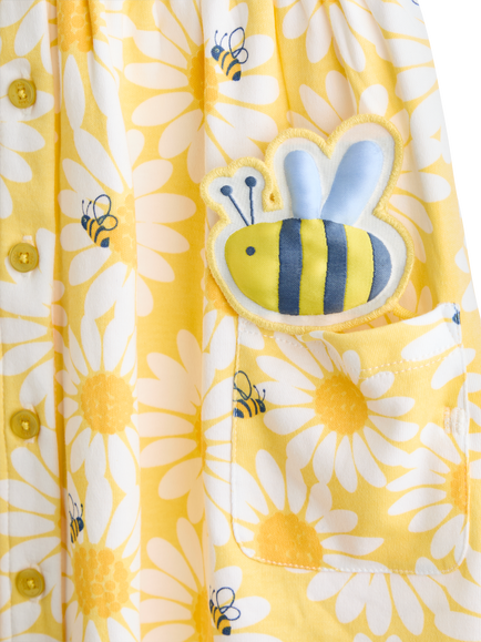 JoJo Maman Bébé Kids' Button Down Pet In Pocket Dress, Light Yellow - view 2, Light Yellow