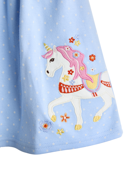 JoJo Maman Bébé Kids' Unicorn Appliqué Button Front Dress, Cobalt - view 2, Cobalt