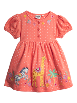 JoJo Maman Bébé Kids' Button Front Safari Applique Dress, Peach, Peach