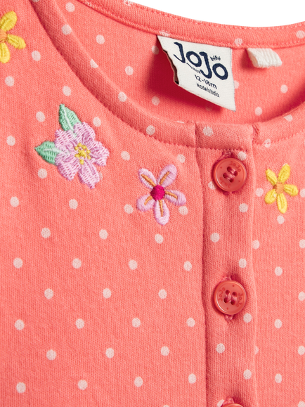 JoJo Maman Bébé Kids' Button Front Safari Applique Dress, Peach - view 2, Peach